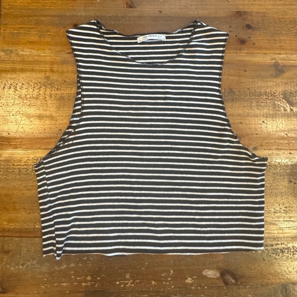 Zara Black and White Striped Muscle Tee